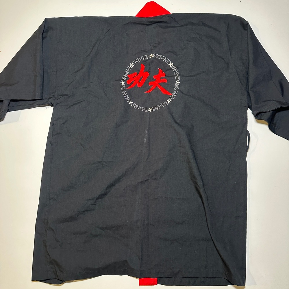 Vintage Double Horse Kung Fu Martial Arts Kimono Robe Black Red Embroidered 功夫 M